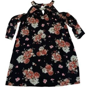 💜 AUW Black Floral Cold Shoulder Dress Size 1X